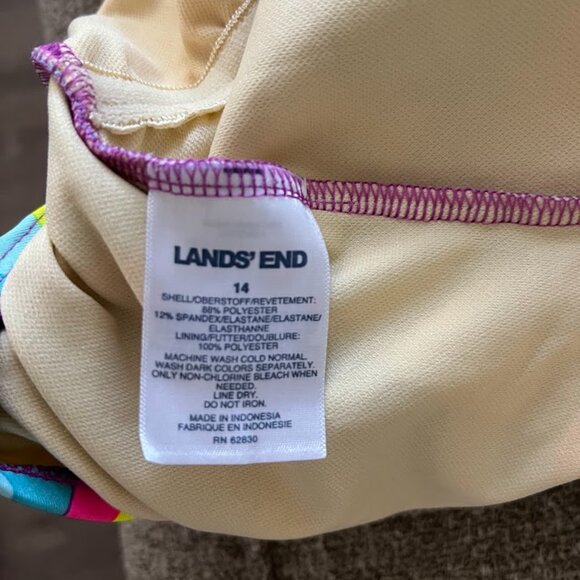 Lands' End Blue Pink One Piece Swimsuit Swimwear Size 14 - Picture 9 of 9